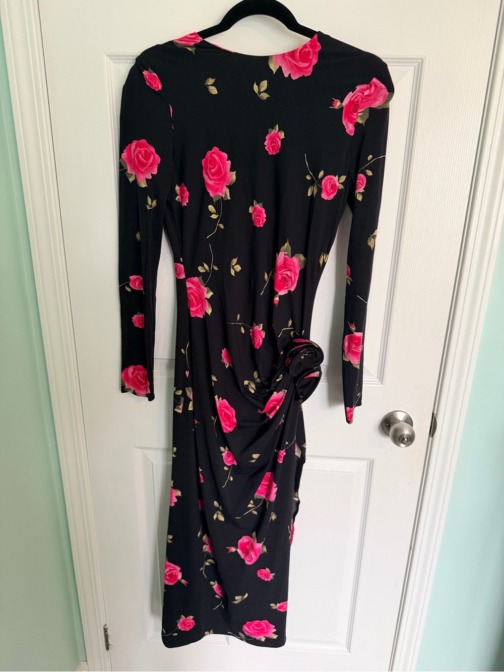 Magda Butrym Black Maxi Dress with Pink Rose Print